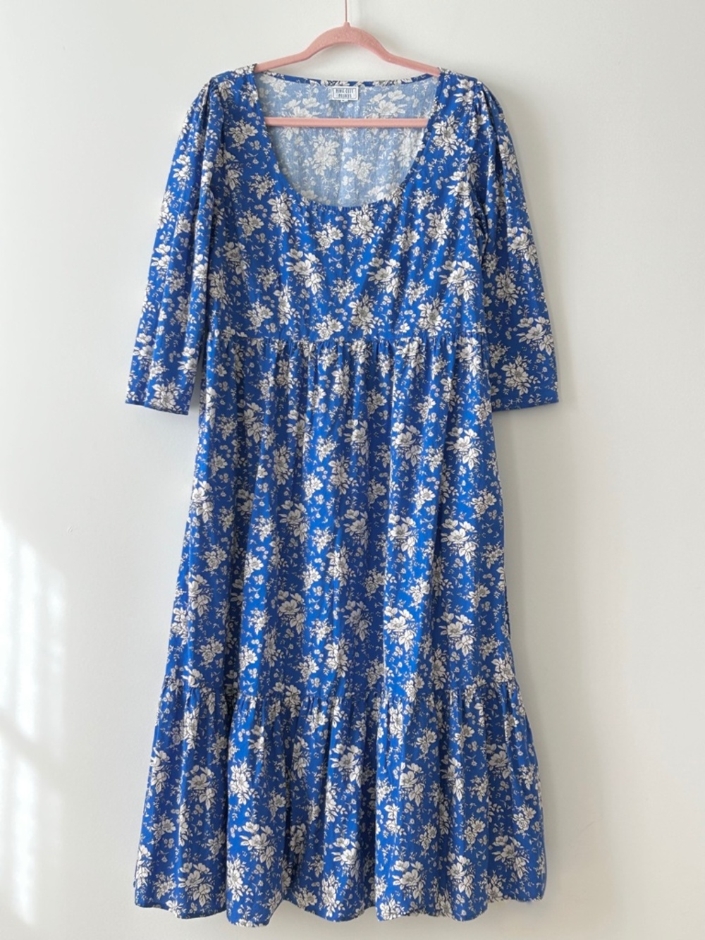 Pink City Prints 100% Cotton Blue Floral Maxi Dress